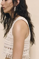 Crochet-look vest top