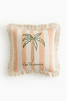Housse de coussin frangée en lin mélangé