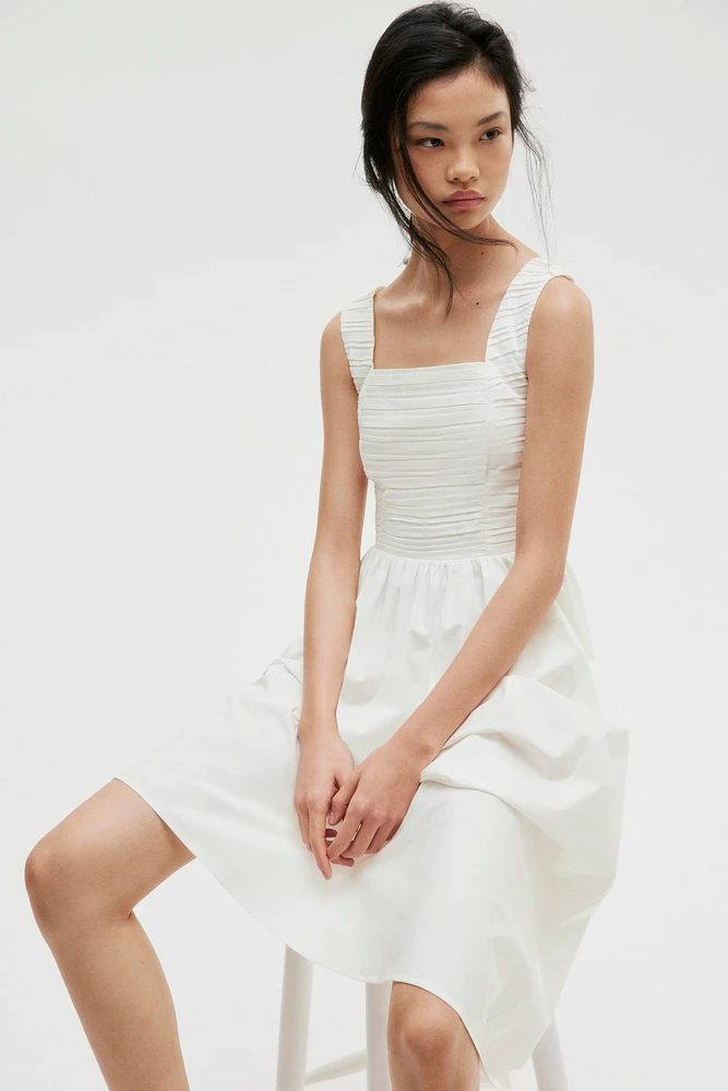 Pintuck-Detail Dress with Flared Skirt