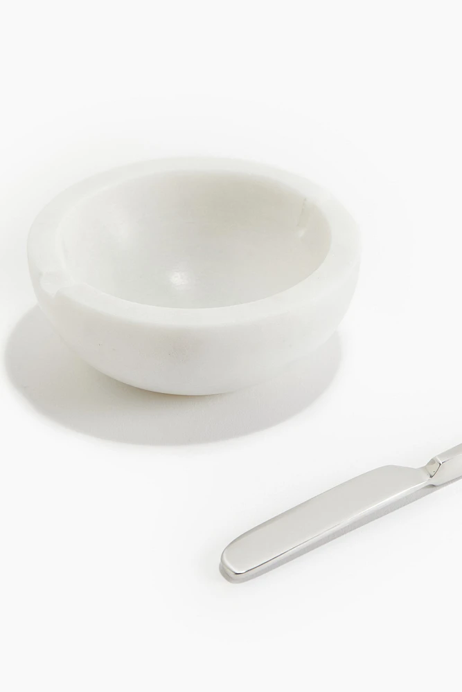 Marble Butter Bowl with Knife