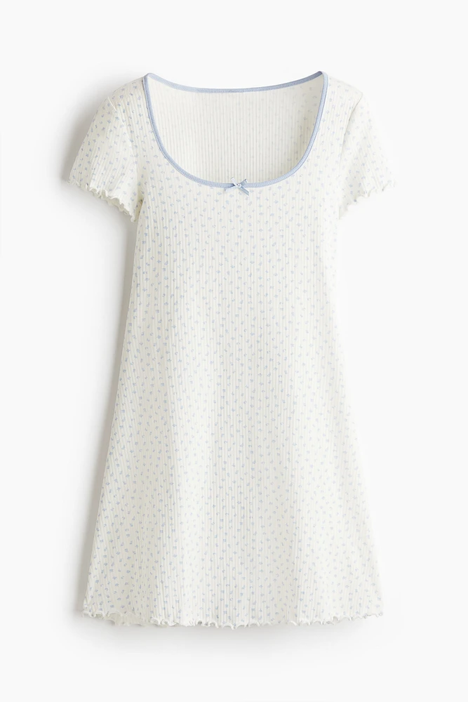 Overlocked-Trim Dress with Flared Skirt