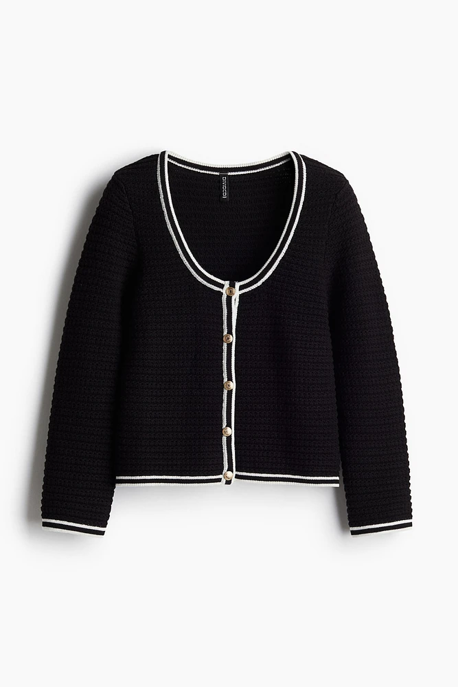 Textured-Knit Low-Cut Cardigan
