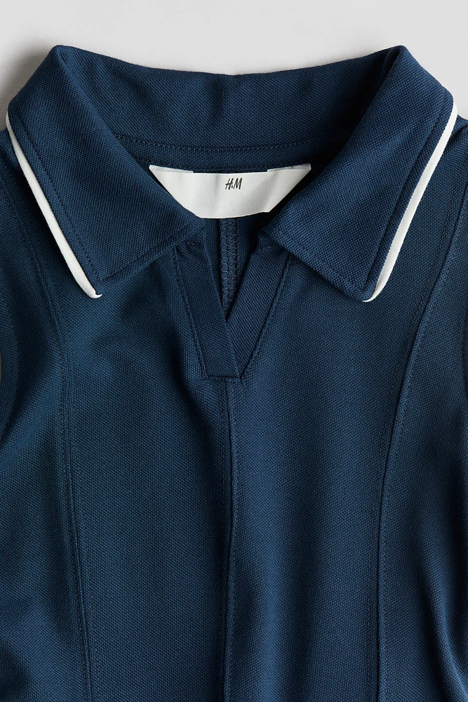 Godet-Pleated Piqué Polo Dress