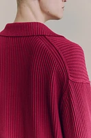Rib-Knit Polo Sweater