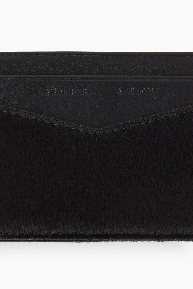 Fuzzy-Detail Leather Card Case