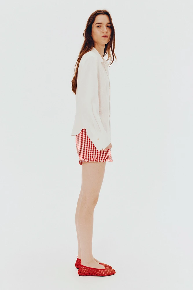 Gathered linen-blend shirt