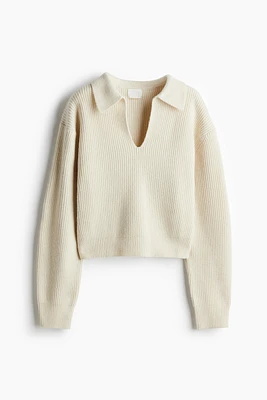 Rib-Knit Sweater with Collar