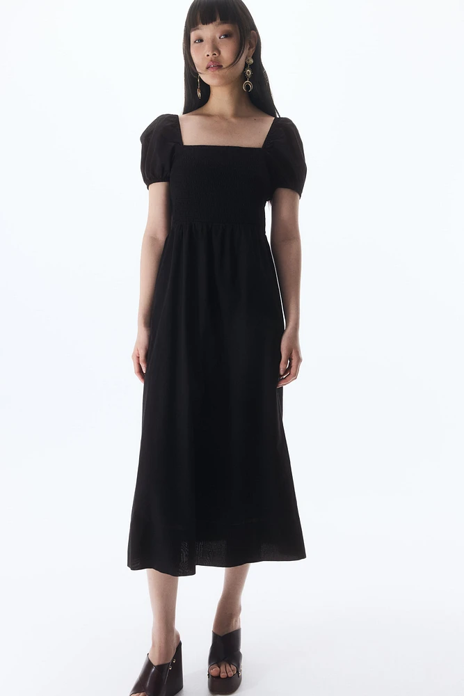 Puff-Sleeved Cotton Dress