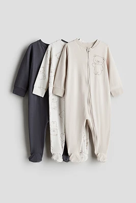 Lot de 3 pyjamas une pièce à fermeture éclair