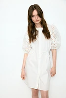 Dress with Eyelet-Embroidered Sleeves