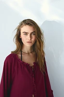 Trumpet-Sleeved Tunic Dress