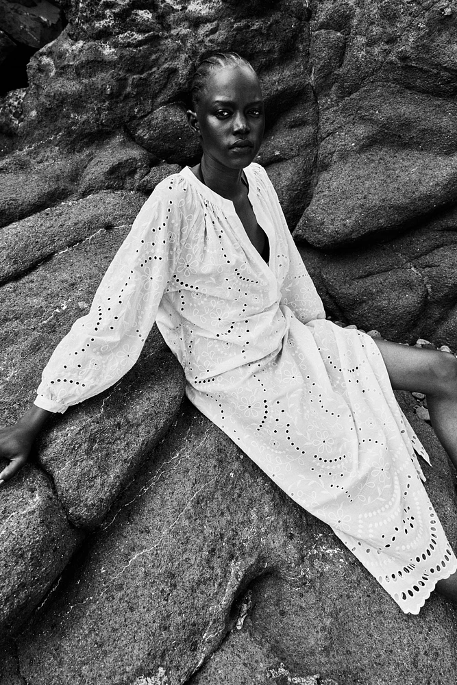 Eyelet-Embroidered Dress with Tie Belt
