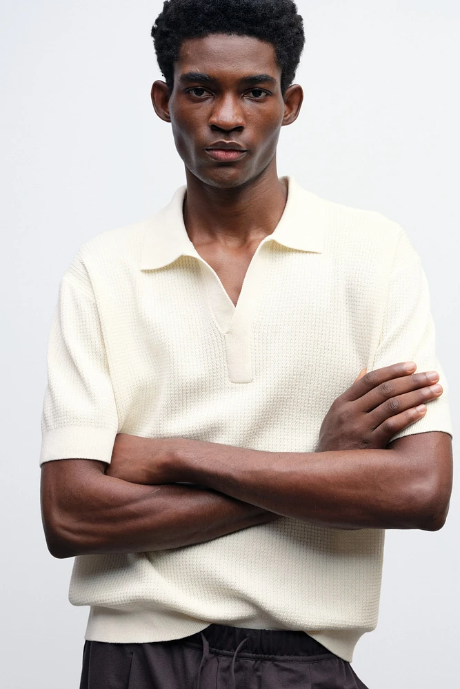 Regular-Fit Cable-Knit Polo Shirt