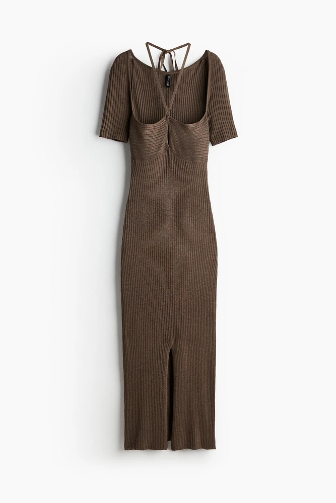 Rib-Knit Tie-Detail Dress