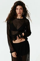 Fringe-Trimmed Mesh Top