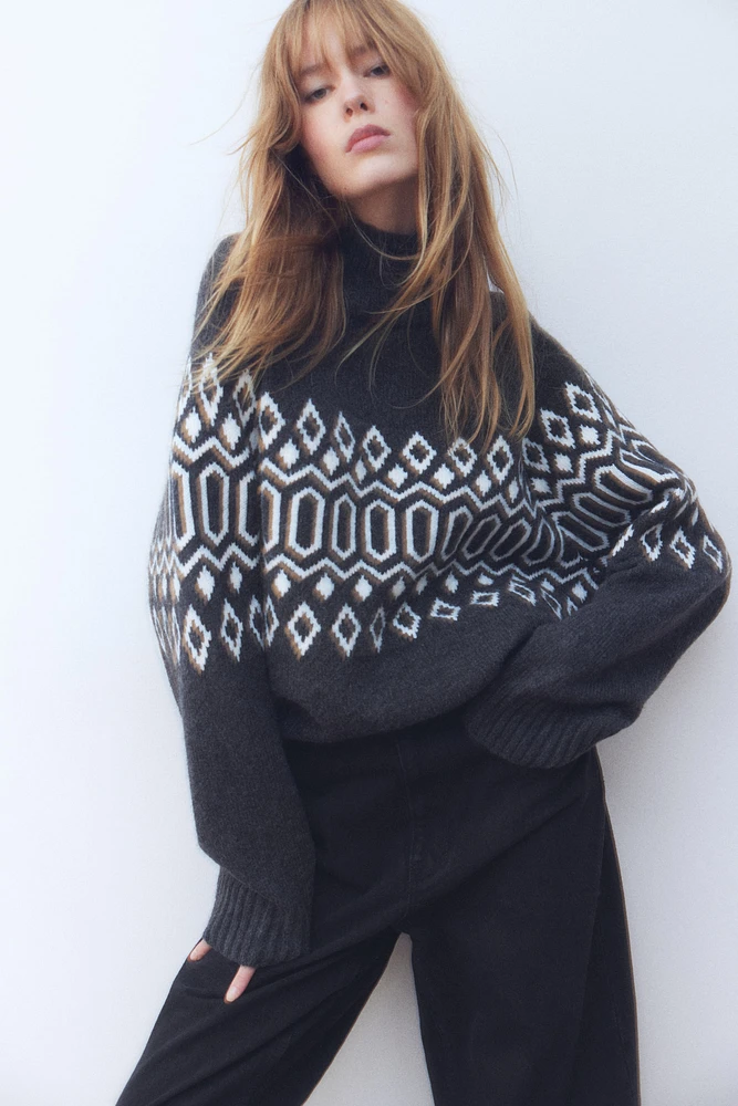 Jacquard-Knit Mock Turtleneck Sweater