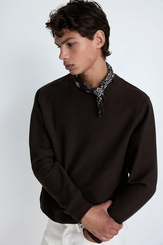 Regular Fit Herringbone-Patterned Sweatshirt