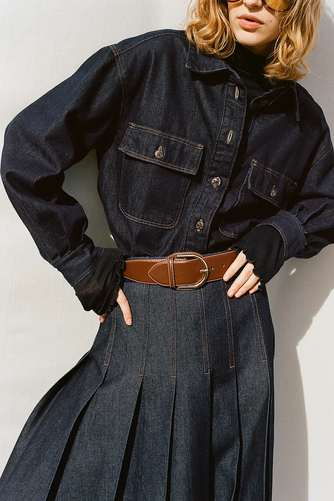 Pleated Denim Skirt