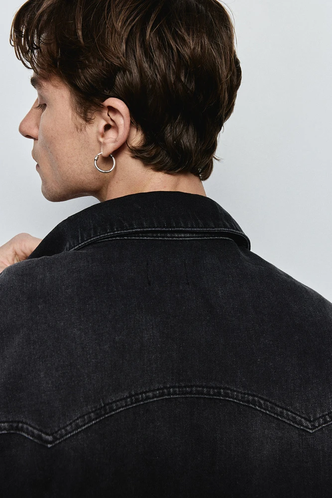 Loose-Fit Short-Sleeved Denim Shirt