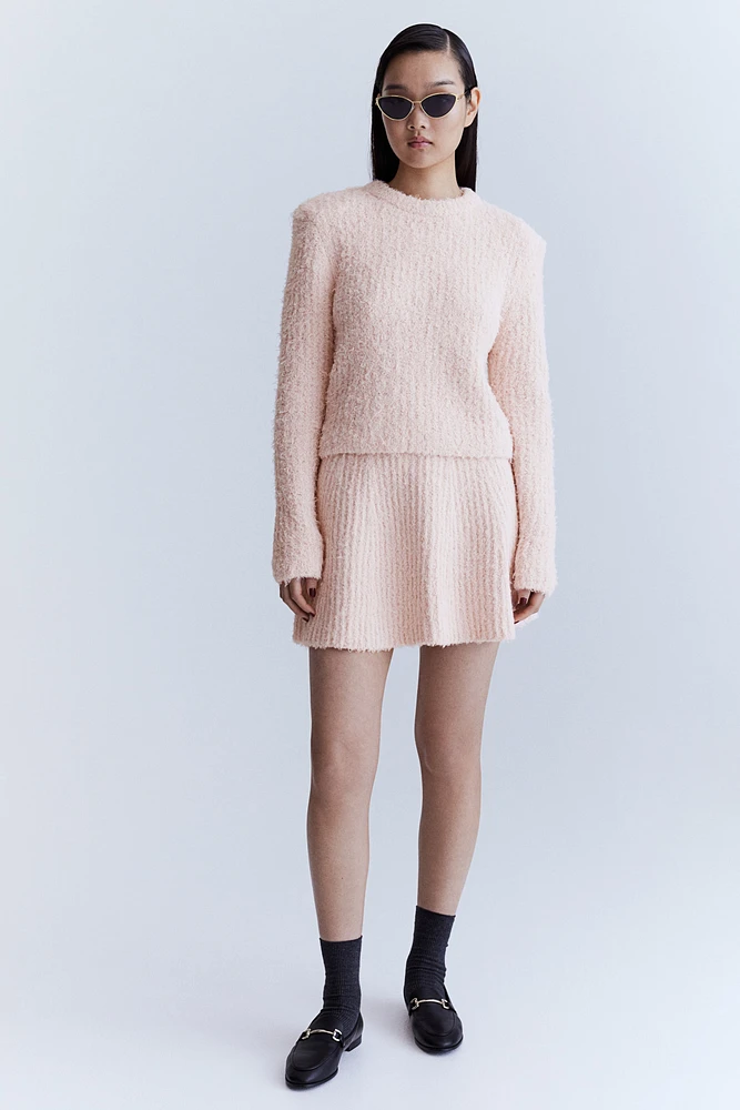 Fluffy Knit Sweater with Shoulder Pads