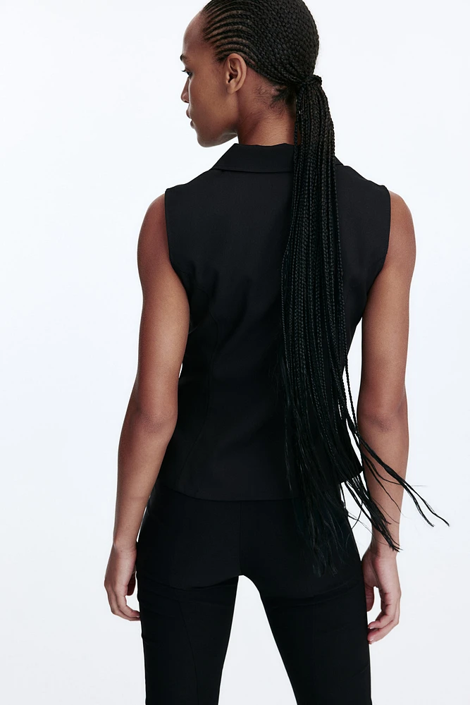 Zip-Front Sleeveless Top with Collar