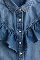 Flounce-Detail Denim Shirt