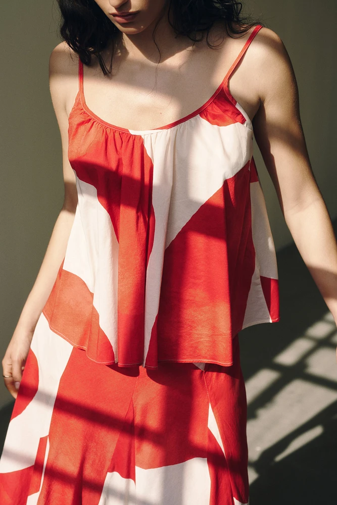 Flared Cotton Strappy Top