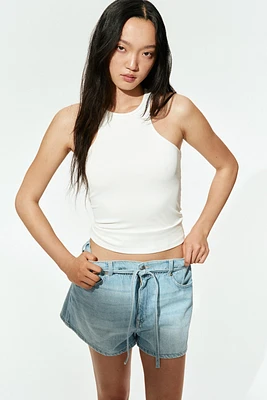 High-Rise Paper-Bag Denim Shorts
