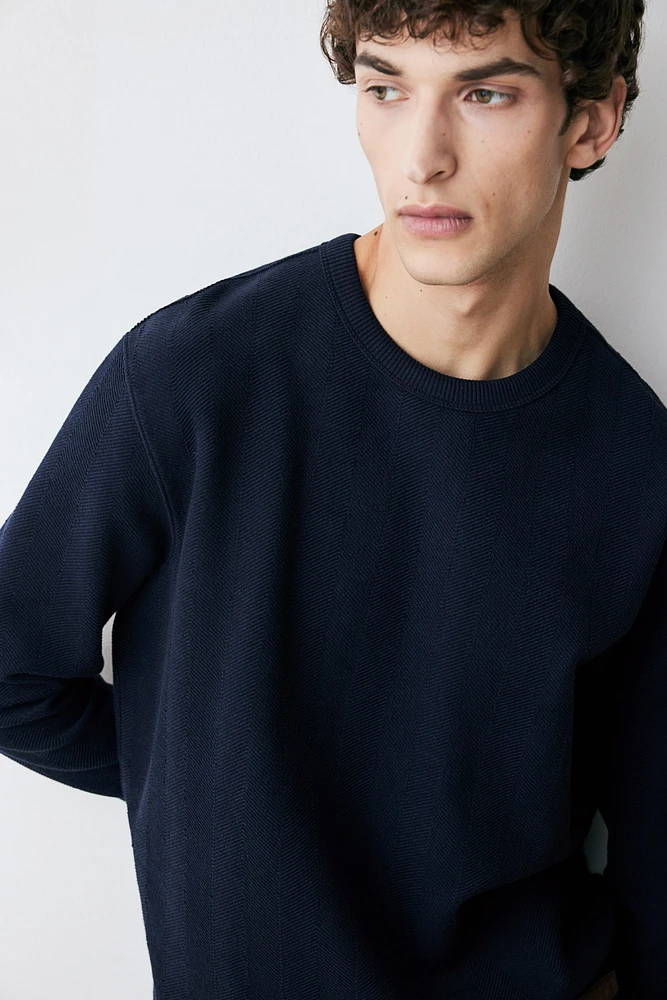 Regular Fit Herringbone-Patterned Sweatshirt