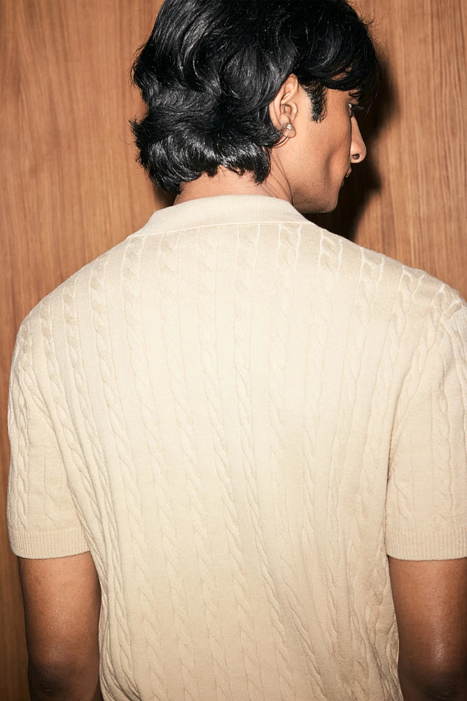 Regular-Fit Cable-Knit Polo Shirt