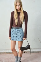 Rhinestone-Embellished Denim Mini Skirt