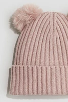 Rib-Knit Pompom Beanie