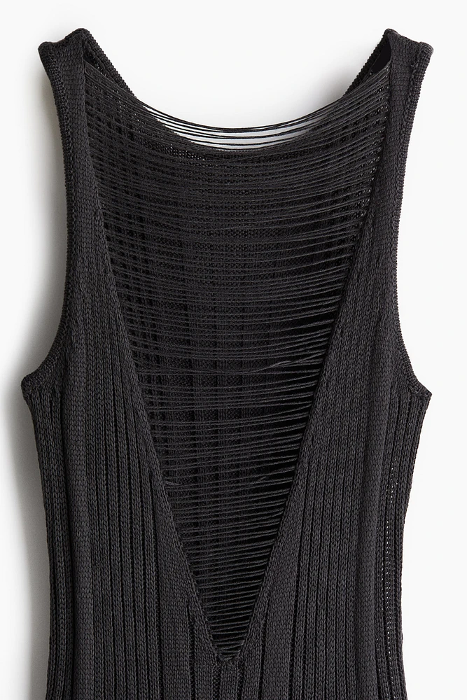 Fringe-detail Rib-knit Bodycon Dress