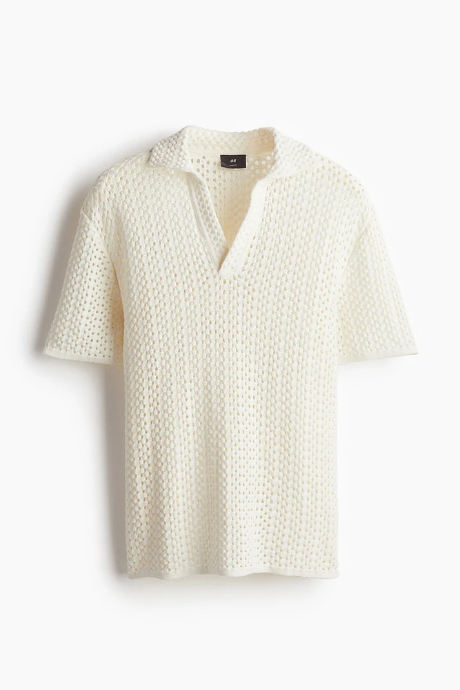 Loose Fit Pointelle-knit Polo Shirt