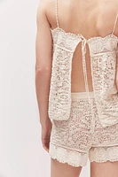 Lace-trimmed Pointelle-knit Mini Shorts