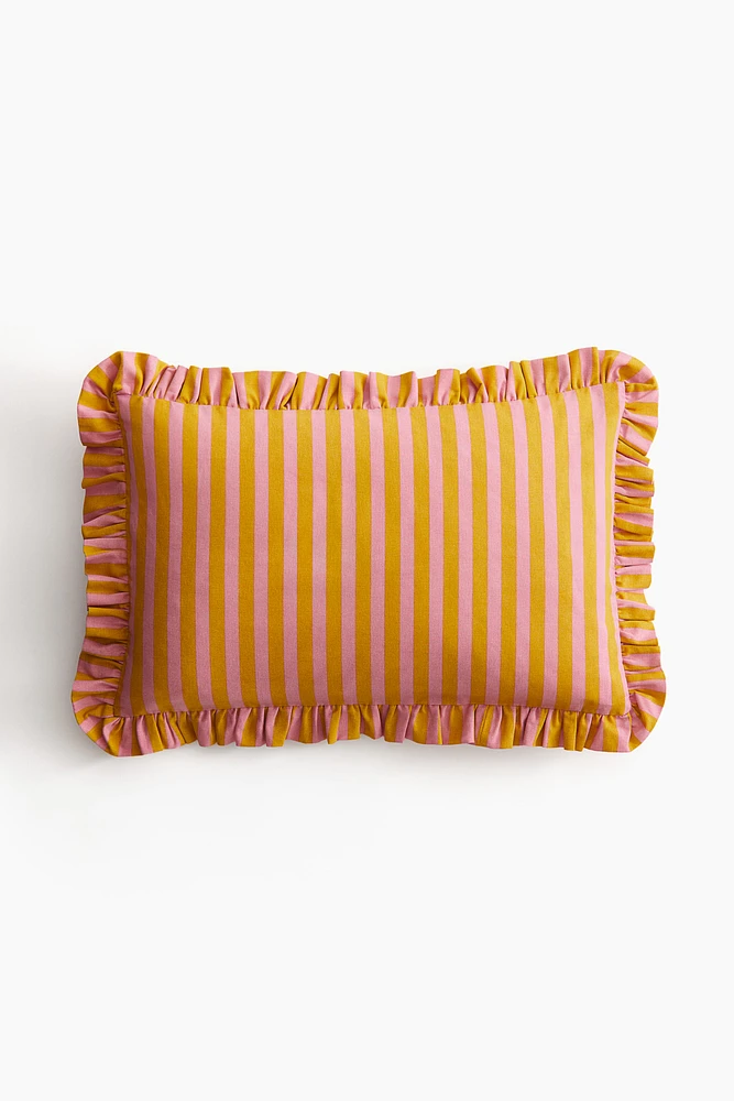 Ruffle-Trimmed Cotton Cushion Cover