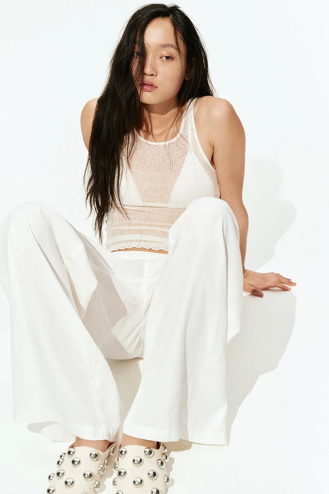 Foldover-Waist Linen-Blend Pants
