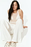 Foldover-Waist Linen-Blend Pants
