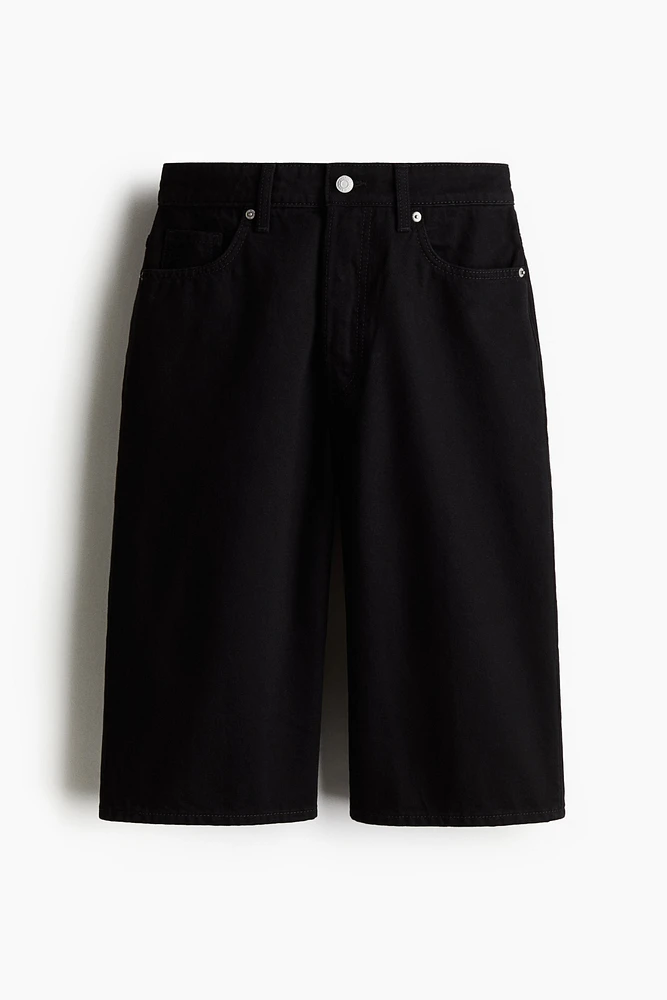 High-Waist Knee-Length Denim Shorts