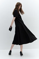 Flared-Skirt Twill Dress