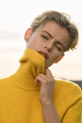 Fine-Knit Turtleneck Top