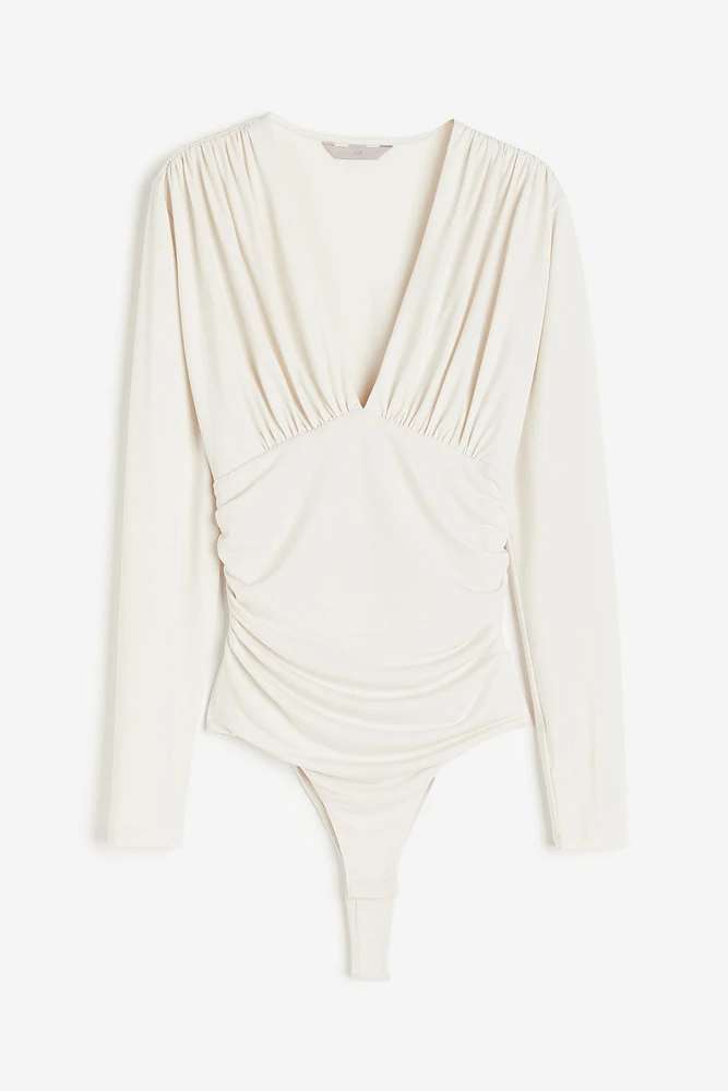 Draped V-neck Thong Bodysuit