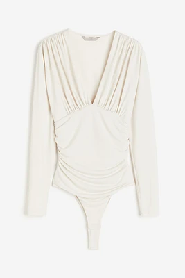 Draped V-neck Thong Bodysuit