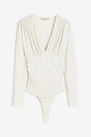 Draped V-neck Thong Bodysuit