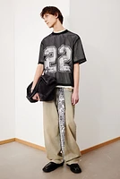 Oversized Fit Printed Mesh T-Shirt