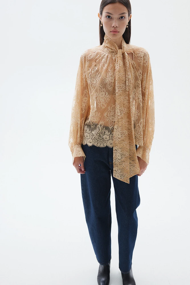 Tie-Neck Lace Blouse