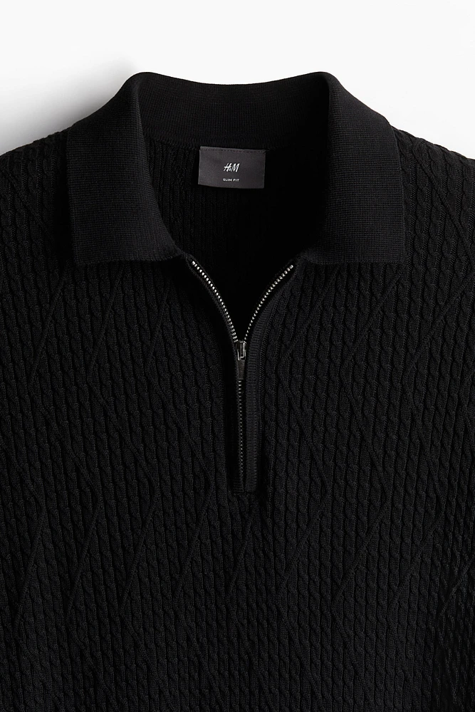 Slim Fit Cable-knit Polo Shirt