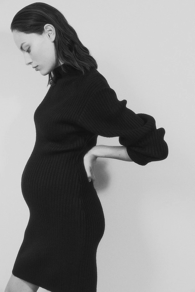 MAMA Rib-knit Mock Turtleneck Dress