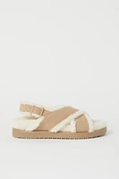 Faux Shearling-lined Suede Sandals