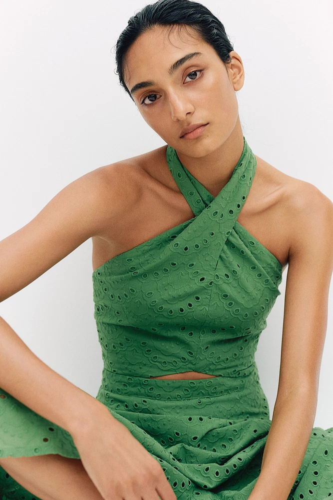 Eyelet-Embroidered Halterneck Top